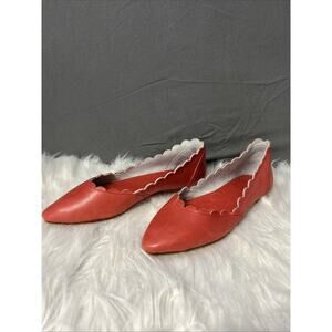 Valentina Scalloped Pointed Toe Flats Women's Red Leather Made In Italy By Hand